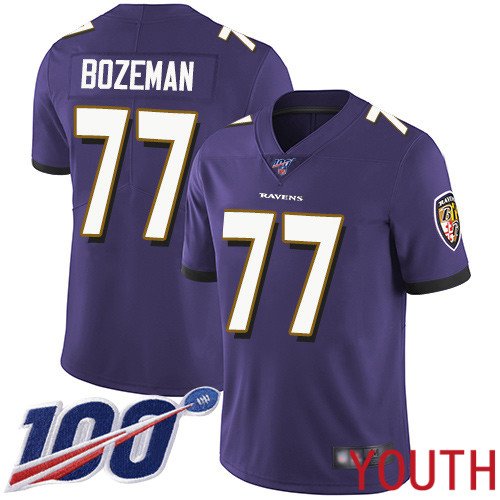 Baltimore Ravens Limited Purple Youth Bradley Bozeman Home Jersey NFL Football #77 100th Season Vapor Untouchable